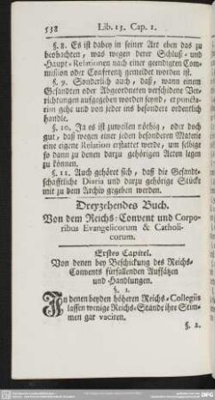 Dreyzehendes Buch. Von dem Reichs-Convent und Corporibus Evangelicorum & Catholicorum