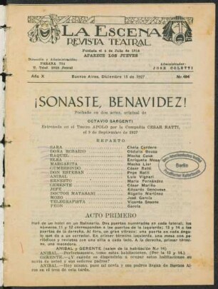 ¡Sonaste, Benavidez! : pochade en dos actos