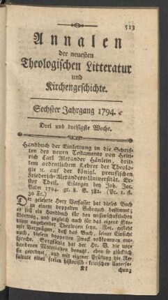 Drei und dreißigste Woche