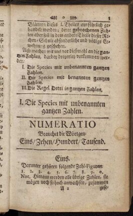 I. Die Species mit unbenannten gantzen Zahlen.