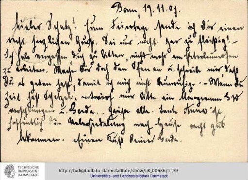 Postkarte vom 19.11.1907