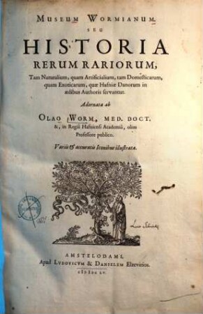 Museum Wormianum, seu historia rerum rariorum, tam naturalium, quam artificialium, tam domesticarum, quam exoticarum, quae Hafniae Danorum in aedibus authoris servantur