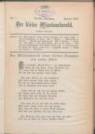 Nr. 1. Zweiter Jahrgang. Januar 1902.