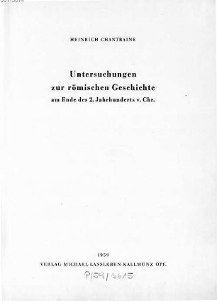 Untersuchungen zur römischen Geschichte am Ende des 2. Jahrhunderts v. Chr.