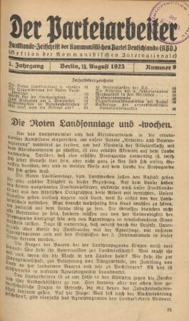 1. Jahrgang, Berlin, 15. August 1923, Nummer 9