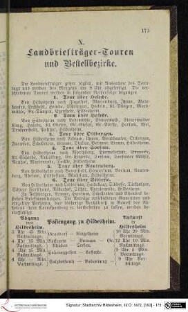 X. Landbriefträger-Touren und Bestellbezirke.