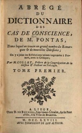 Abrégé Du Dictionnaire Des Cas De Conscience, 1