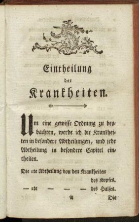 Eintheilung der Krankheiten.