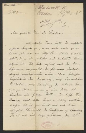 Brief an Ludwig Strecker  und B. Schott's Söhne : 03.03.1895