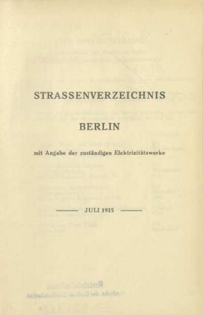 1935: Strassenverzeichnis Berlin mit Angabe der zuständigen Elektrizitätswerke