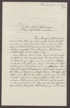 Schreiben von Ernst Fischer an die Großherzogin Luise; Bericht über den Sohn Johannes und dessen Befinden