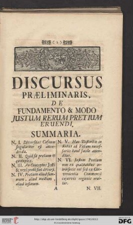 Discursus Praeliminaris: De Fundamento & Modo Justum Rerum Pretium Eruendi