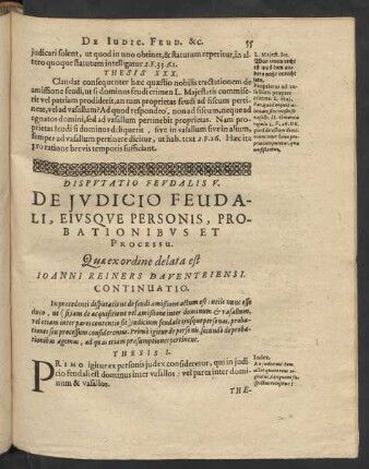 Disputatio Feudalis V. De Judicio Feudali, Eiusque Personis, Probationibus Et Processu.