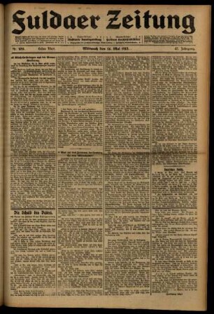 Erste Ausgabe vom Mittwoch, den 14. Mai 1913.