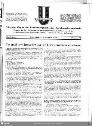 Was muß der Uhrmacher von den Kriegsverordnungen wissen?