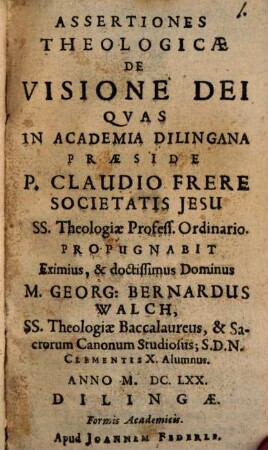 Assertiones theologicae de visione Dei