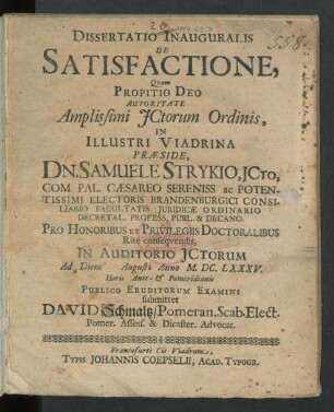 Dissertatio Inauguralis De Satisfactione