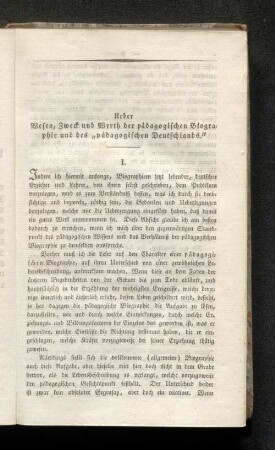 Ueber Wesen, Zweck und Werth der pädagogische Biographie und des "pädagogischen Deutschlands."
