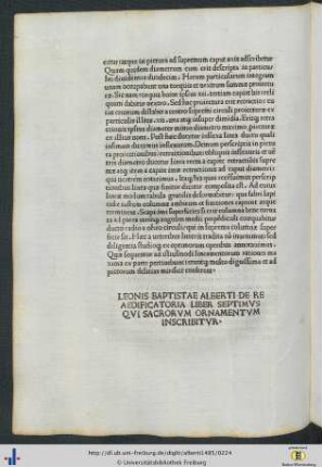Leonis Baptiste Alberti De Re Aedificatoria Liber Septimus Qui Sacrorum Ornamentum Inscribitur.