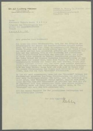 Briefwechsel zwischen Ludwig Hecker und Georg Kolbe