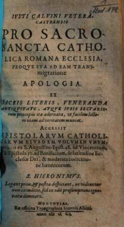 Pro sacrosancta catholica Romana ecclesia, proque sua ad eam transmigratione apologia