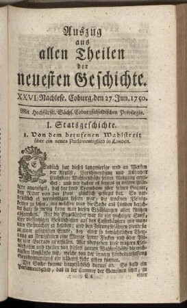 XXVI. Nachlese. Coburg, den 27. Jun. 1750.