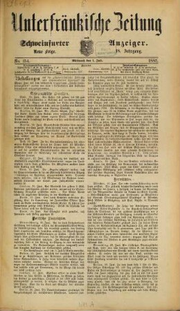 Unterfränkische Zeitung und Schweinfurter Anzeiger. 1885 = Jg. 18, [2]