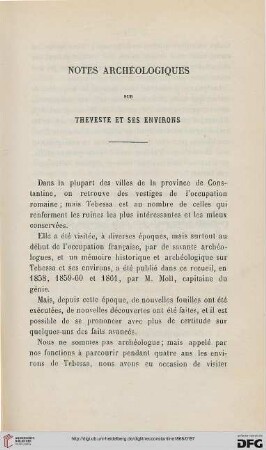 Notes archéologiques sur Theveste et ses environs