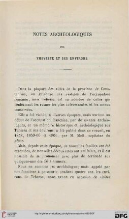Notes archéologiques sur Theveste et ses environs