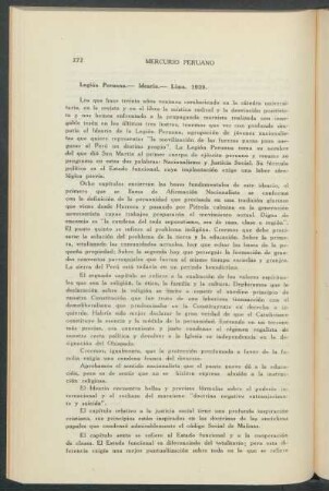 Legión Peruana, Ideario, Lima, 1939