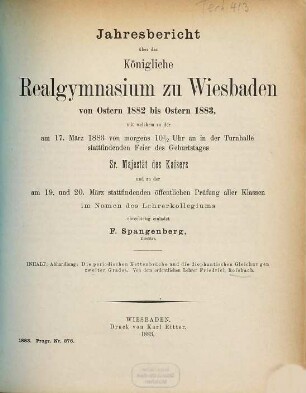 Jahresbericht über das Schuljahr .... 1882/83