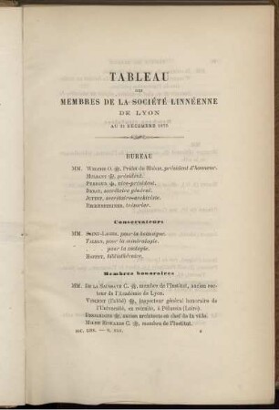 Tableau Des Membres De La Société Linnéenne De Lyon