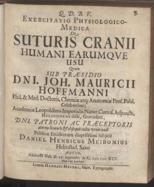 Exercitatio Physiologico-Medica De Suturis Cranii Humani Earumque Usu