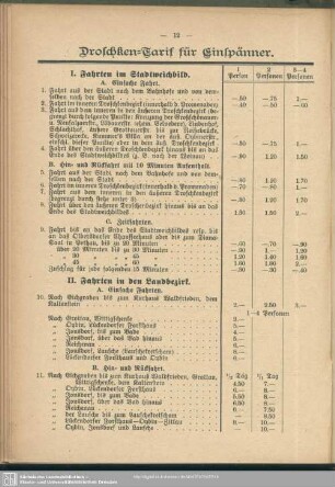 Droschken-Tarif