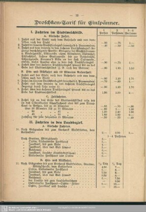 Droschken-Tarif