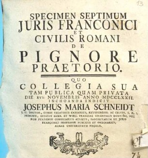 Specimen ... Juris Franconici, 7. De pignore praetorio