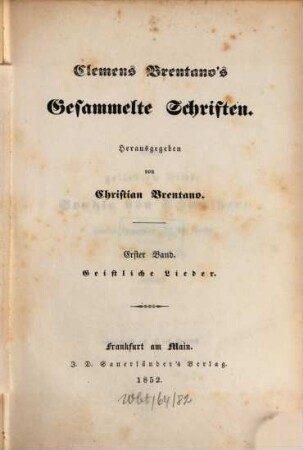 Gesammelte Schriften, 1. Geistliche Lieder