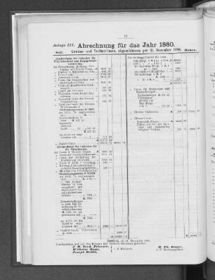 Anlage III. Abrechnung für das Jahr 1880.