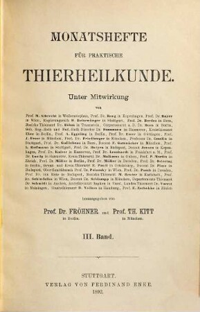 Monatshefte für praktische Tierheilkunde. 3. 1892
