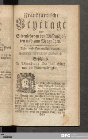 Acht und Vierzigstes Stück. Beschluß der Betrachtung über das Glück und die Wiederwärtigkeit.