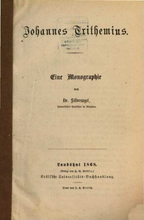 Johannes Trithemius : eine Monographie