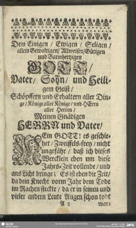 Zuschrifft an den Drey-Einigen Gott