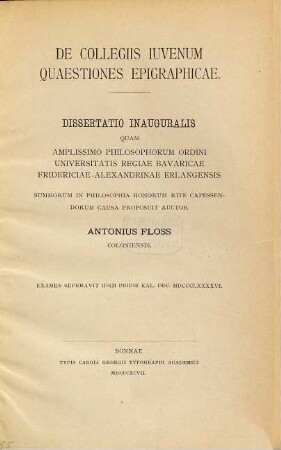 De collegiis iuvenum quaestiones epigraphicae