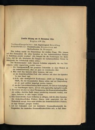 Zweite Sitzung am 15. Novemver 1924 : [Verhandlungsbericht]