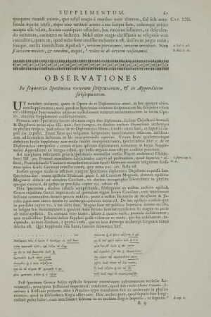 Observationes. In sequentia Specimina veterum scripturarum, & in Appendicem subsequentem.