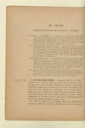 XIe leçon Administration de Louvois. Vauban
