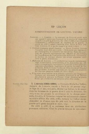 XIe leçon Administration de Louvois. Vauban