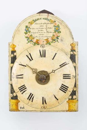 Lackschilduhr mit Wecker, Lorenz Villinger, Ibental, Schwarzwald, Werk um 1780, Schild etwa 1820