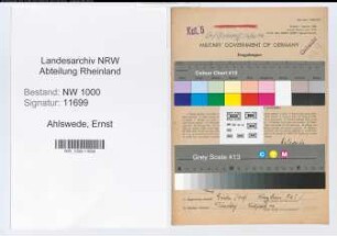 Entnazifizierung Ernst Ahlswede, geb. 23.09.1905 (Landesinspektor)