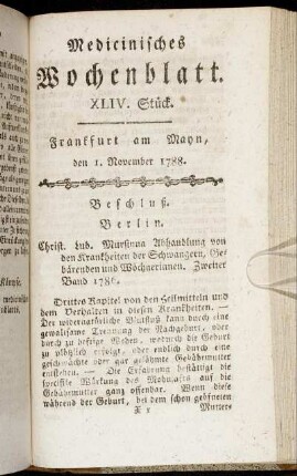 XLIV. Stück. Frankfurt am Mayn, den 1. November 1788. - XLVIII. Stück. Frankfurt am Mayn, den 29. November 1788.